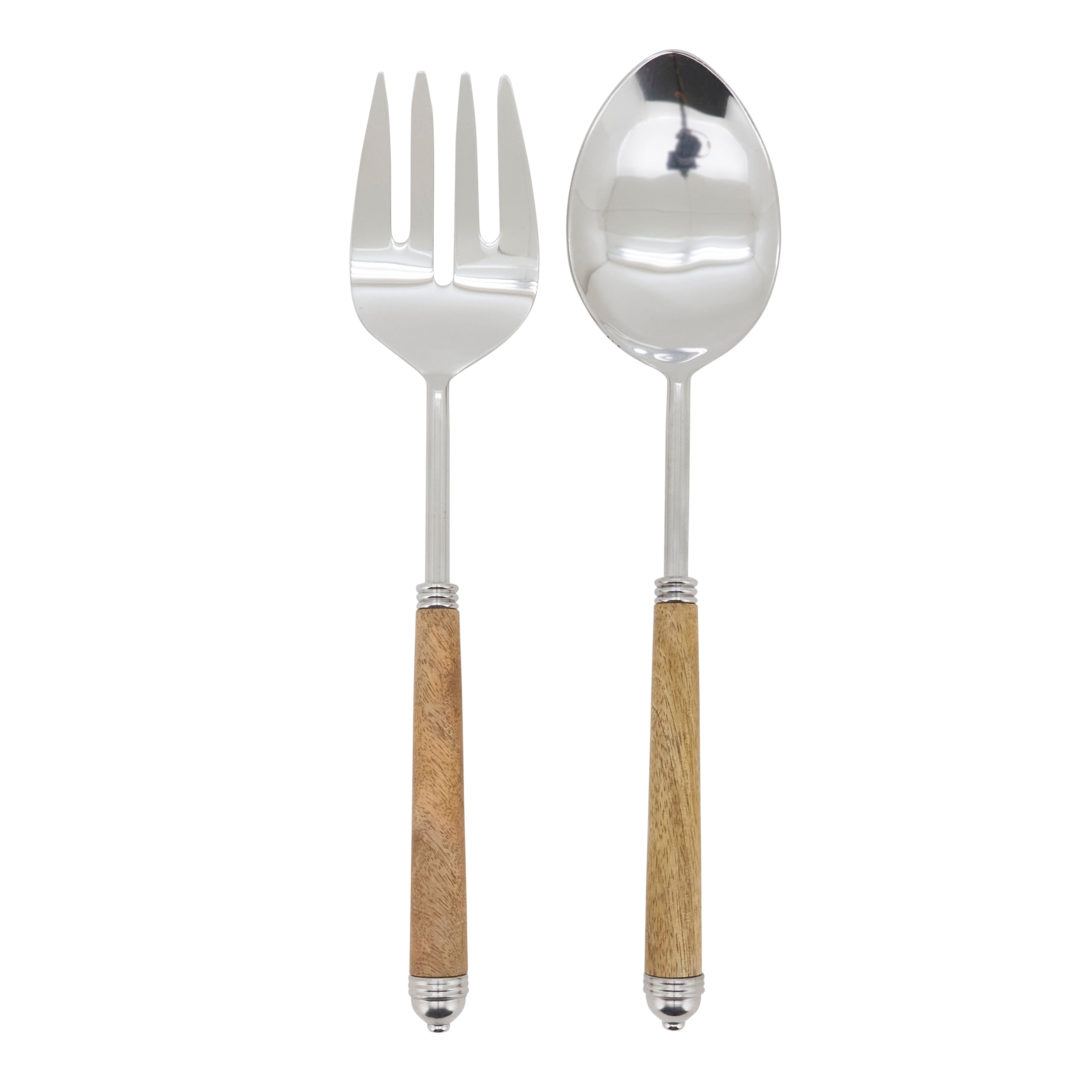 Mango Wood Handle Serving Set Stainless Steel Fork Spoon For Salads Buffets Entertaining