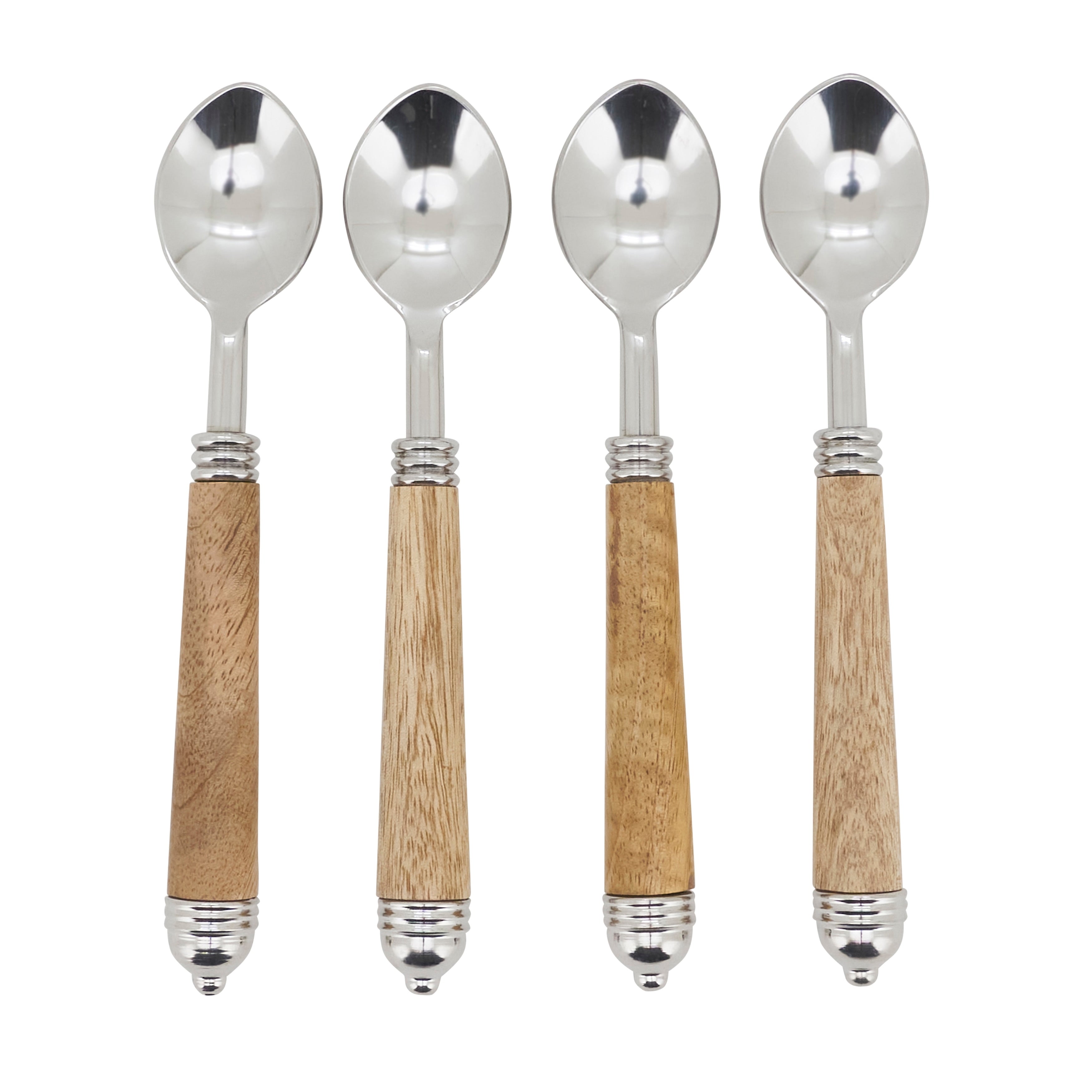 Mango Wood Handle Teaspoons Set Of 4 Stainless Steel Dessert Coffee Spoons For Dining Entertaining