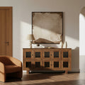 Mango Wood Sideboard With 10 Glass Doors And Brass Knobs 69.0 L X 15.0 W X 35.0 H