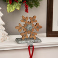 Mango Wood Snowflake With Steel Base Christmas Stocking Holder 6 Brown And Gray