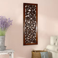Mango Wood Wall Panel Hand Crafted With Leaves And Scroll Work Motif Brown