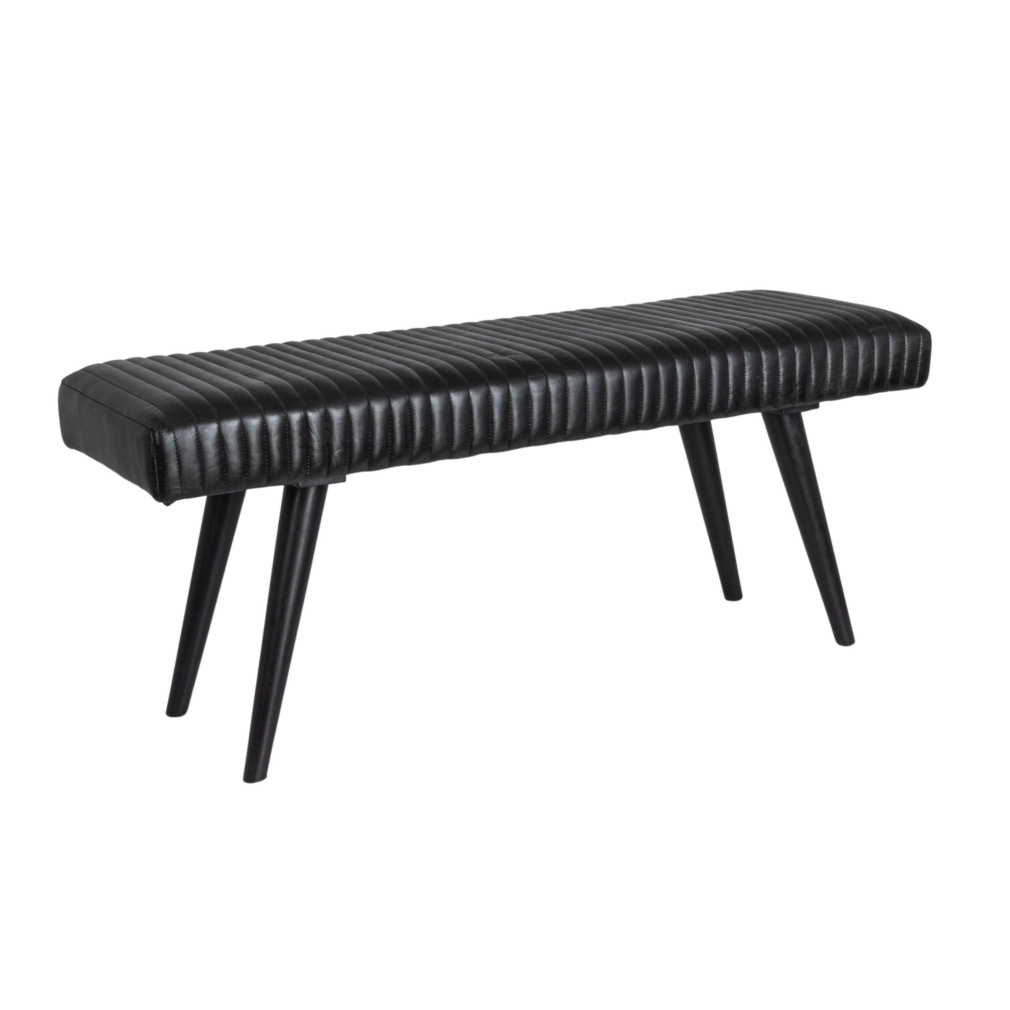 46 W Mango Wood Goat Leather Bench With Channel Stitching