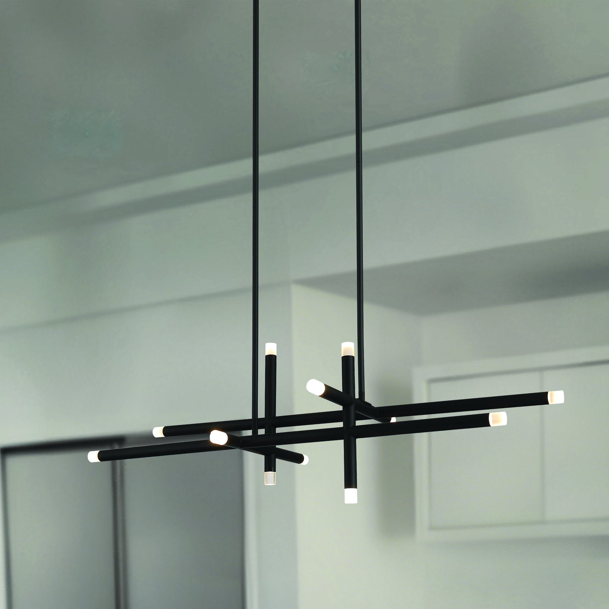 Manhattan 48 Inch 12 Light Matte Black Led Chandelier With Rotating Arms L 48 X W 4.75 X H 22.5 X M H 71
