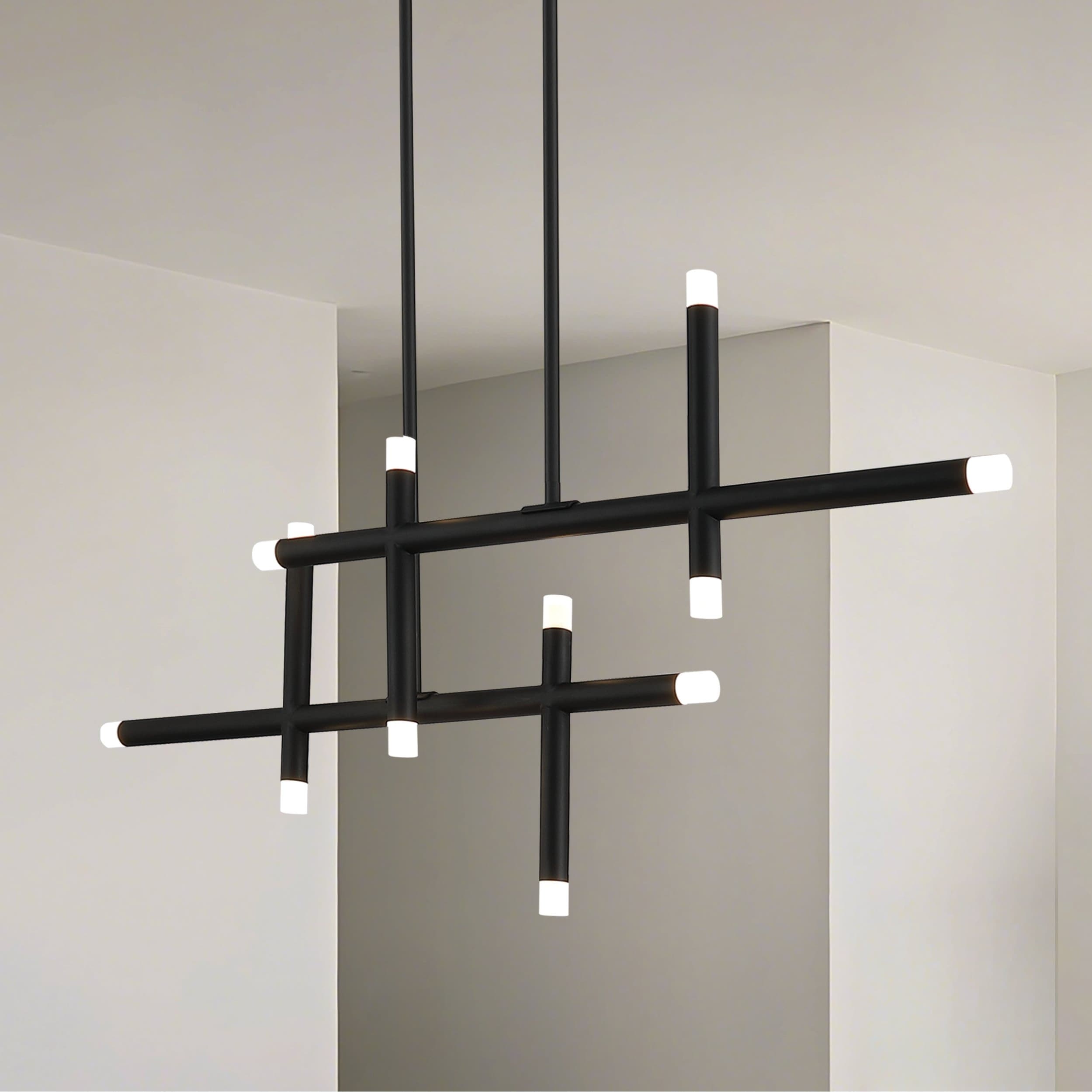 Manhattan 48 Inch 12 Light Matte Black Led Linear Chandelier L 48 X W 22 X H 17.75 X M H 66.25