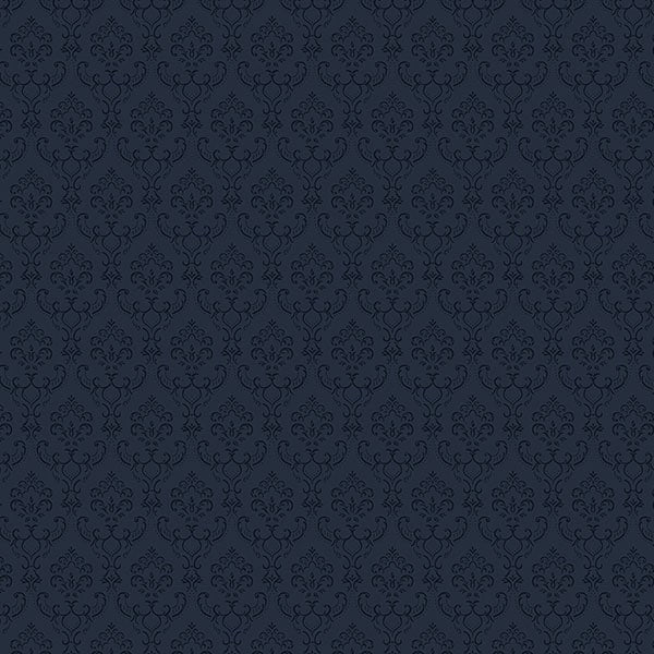 Manhattan Comfort Cambridge 32.7 Ft. X 20.5 In. Vinyl Navy Blue Small Damask Wallpaper Covering