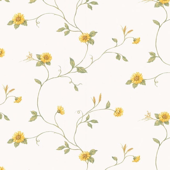 Manhattan Comfort Debary Yellow Green Off White 32.7 Foot X 20.5 Inch Inch Sunflower Wallpaper