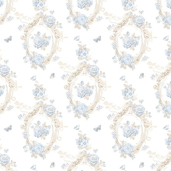 Manhattan Comfort Doral 32.7 Ft. X 20.5 In. Vinyl Blue Butterfly Cameo Wallpaper Covering