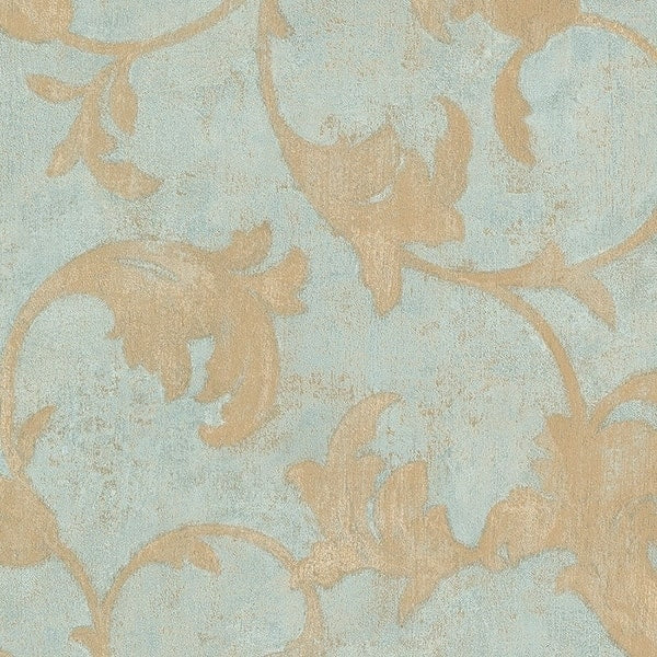 Manhattan Comfort Hoffman 32.7 Ft. X 20.5 In. Vinyl Blue Winding Scroll Wallpaper Covering