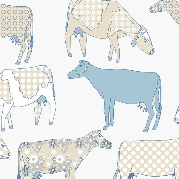 Manhattan Comfort Petersburg 32.7 Ft. X 20.5 In. Vinyl Blue Cows Floral Toile Wallpaper Covering