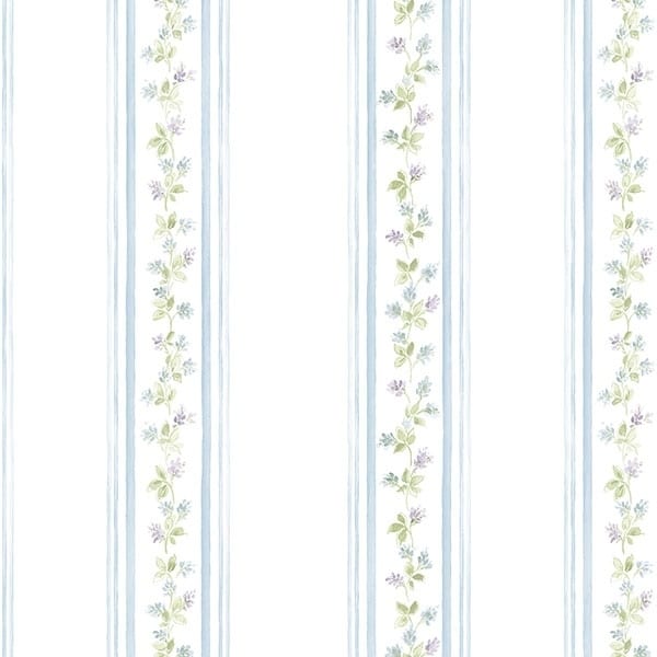 Manhattan Comfort Quincy 32.7 Ft. X 20.5 In. Vinyl Blue Floral Stripe Wallpaper Covering