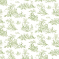 Manhattan Comfort Tampa 32.7 Ft. X 20.5 In. Vinyl Green Country Toile Wallpaper Covering