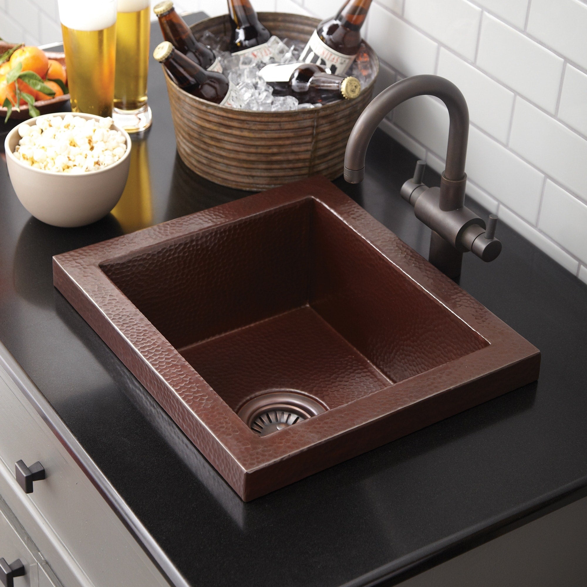 Manhattan Hand Hammered Antique Copper Drop In Bar Sink