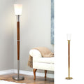 Hometrend Manhattan Walnut Finish Wood Glass Shade 72.5 Inch H Torchier Floor Lamp