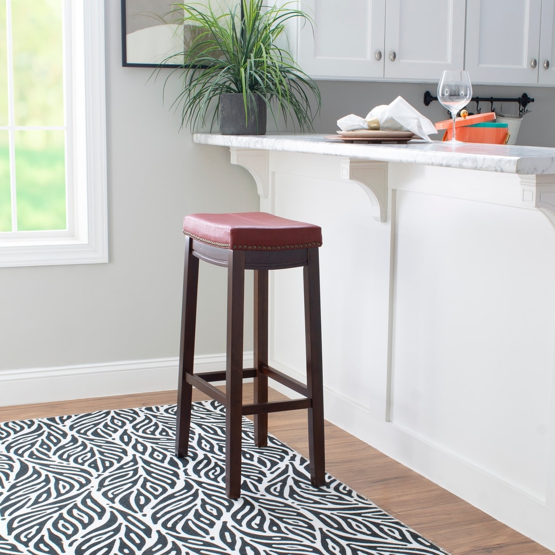 Linon Backless Bar Stool With Red Vinyl Seat