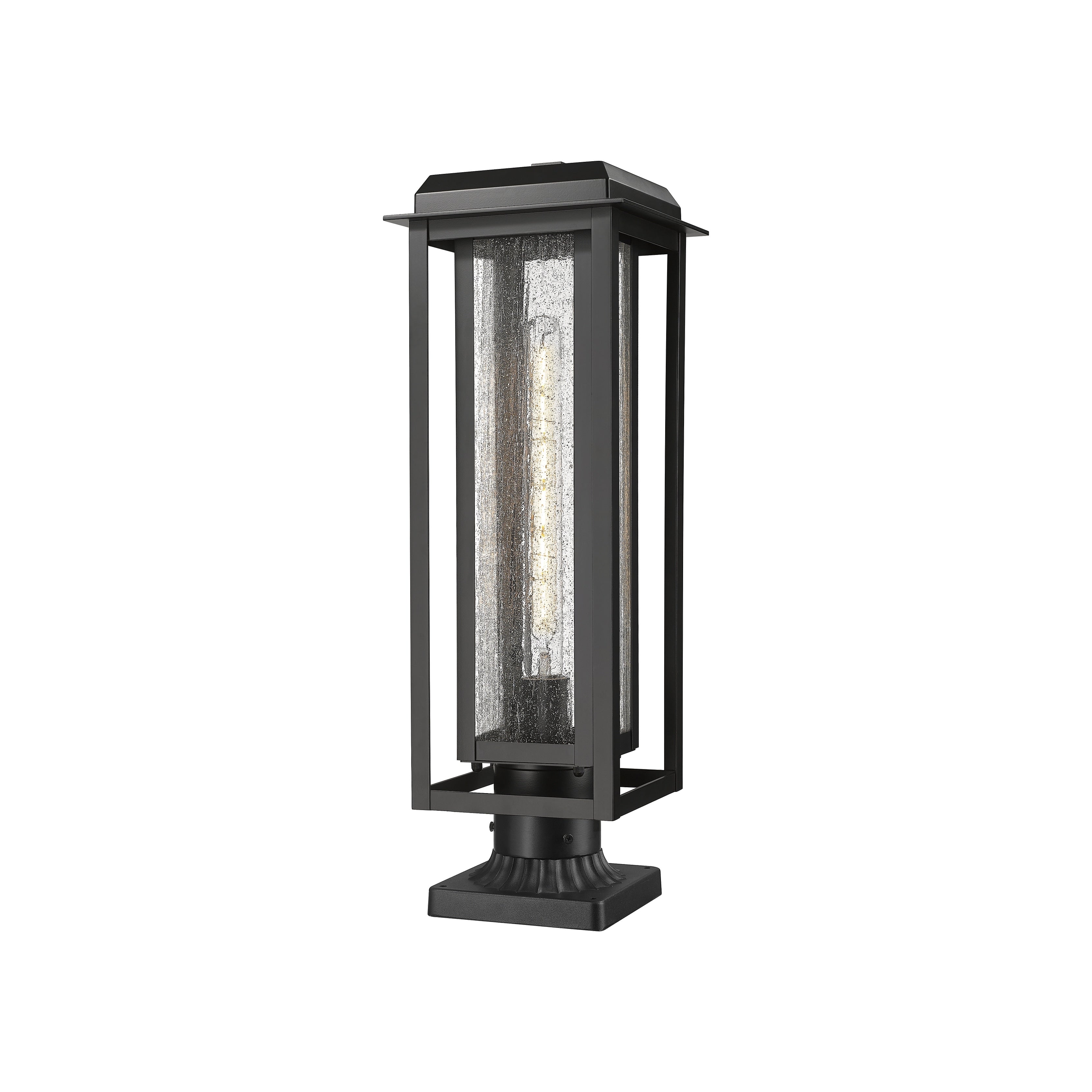 Mansfield 1 Light 20 Matte Black Seedy Shade Outdoor Post Lantern W Inner Cage
