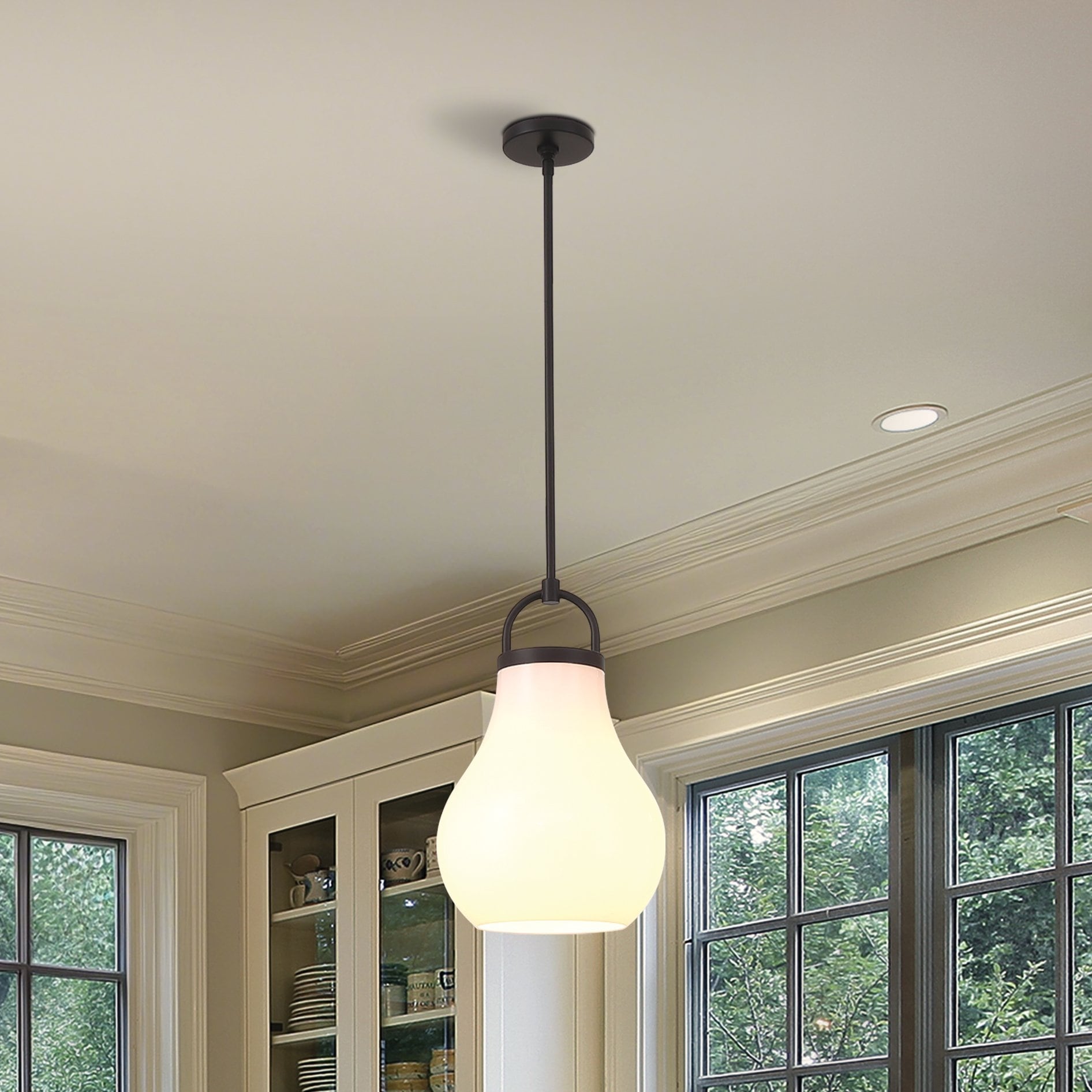 Mansfield 12 Inch 1 Light Matte Black Pendant Light With Opal Glass Shade