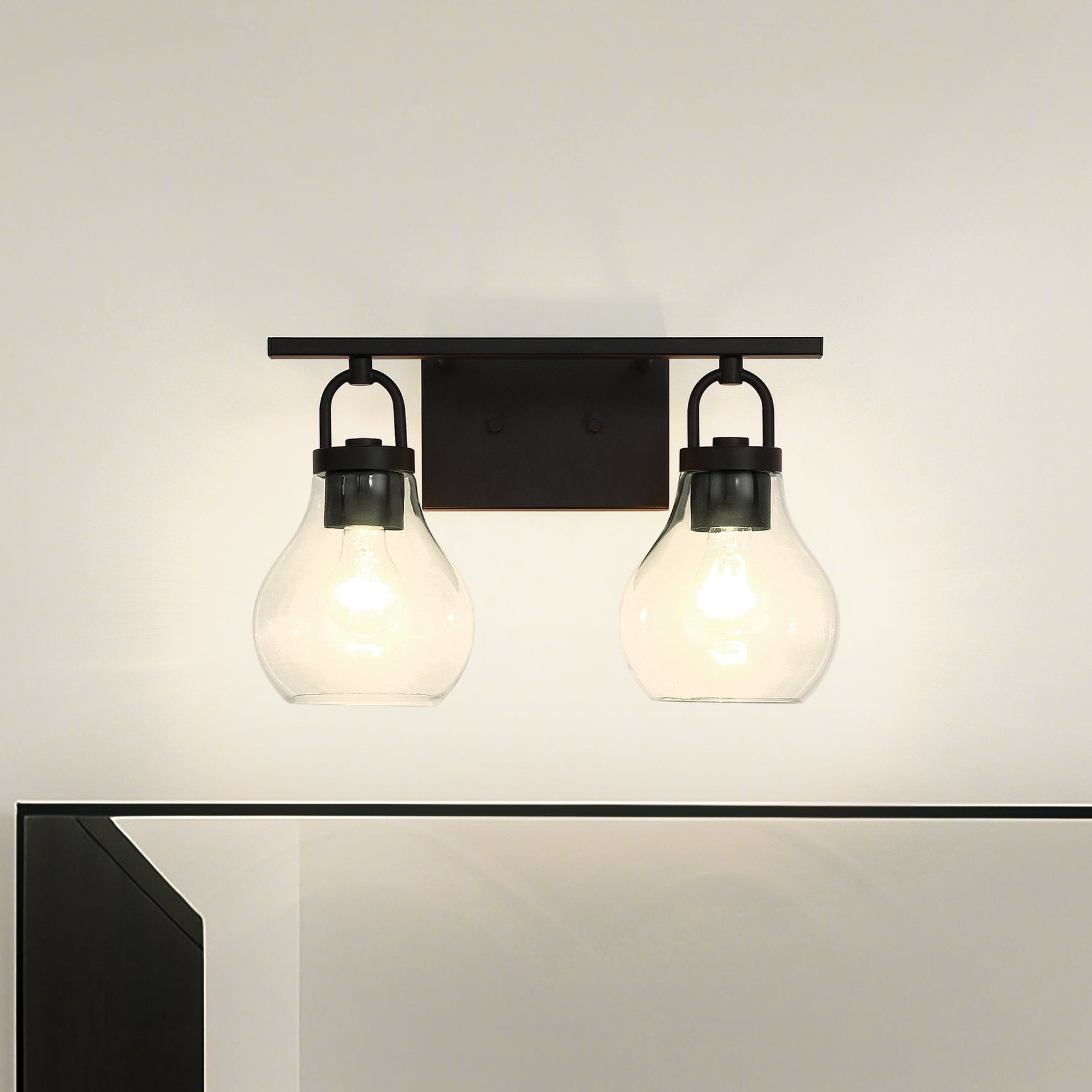 Mansfield 16 Inch 2 Light Matte Black Vanity Light With Clear Glass Shades