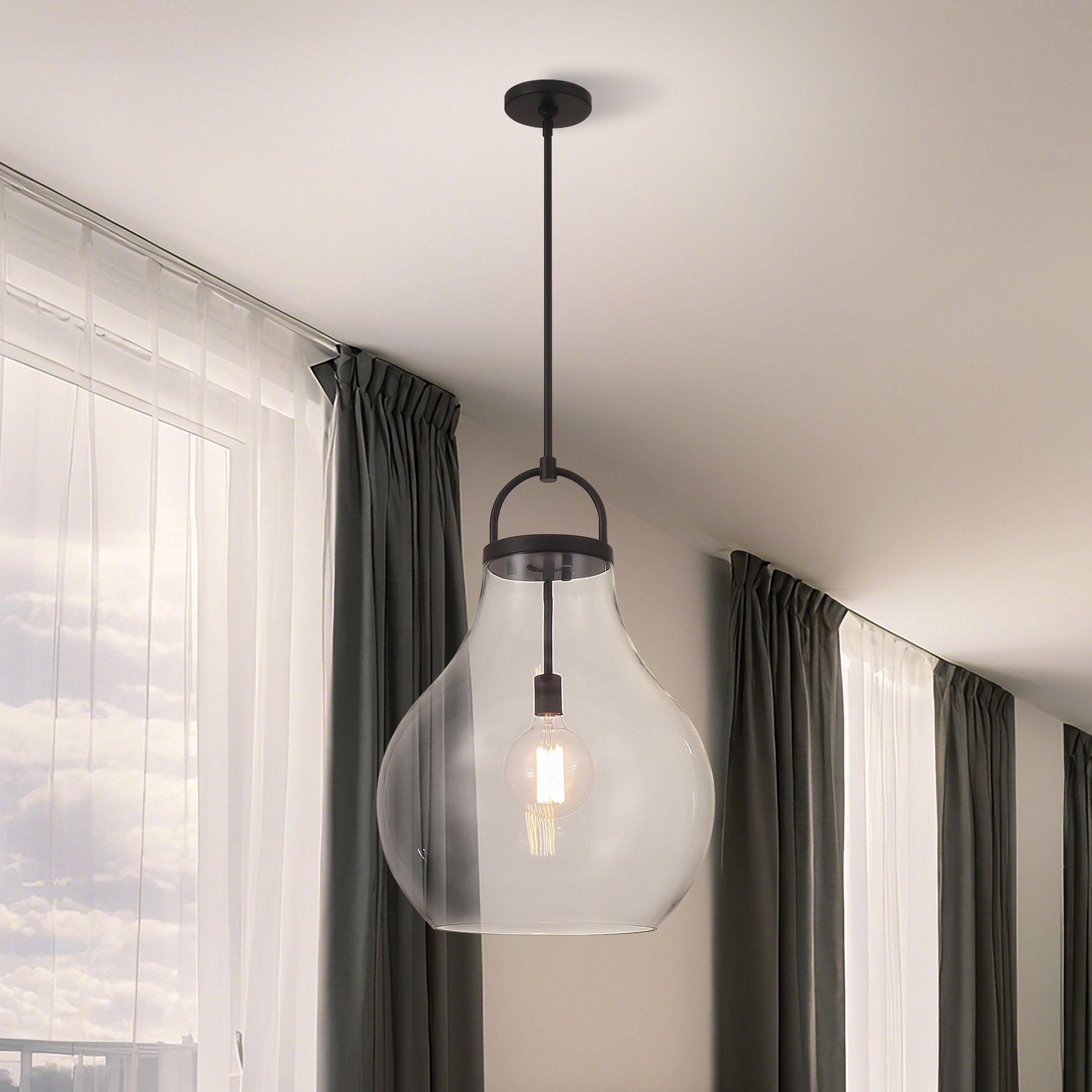 Mansfield 18 Inch 1 Light Matte Black Pendant Light With Clear Glass Shade