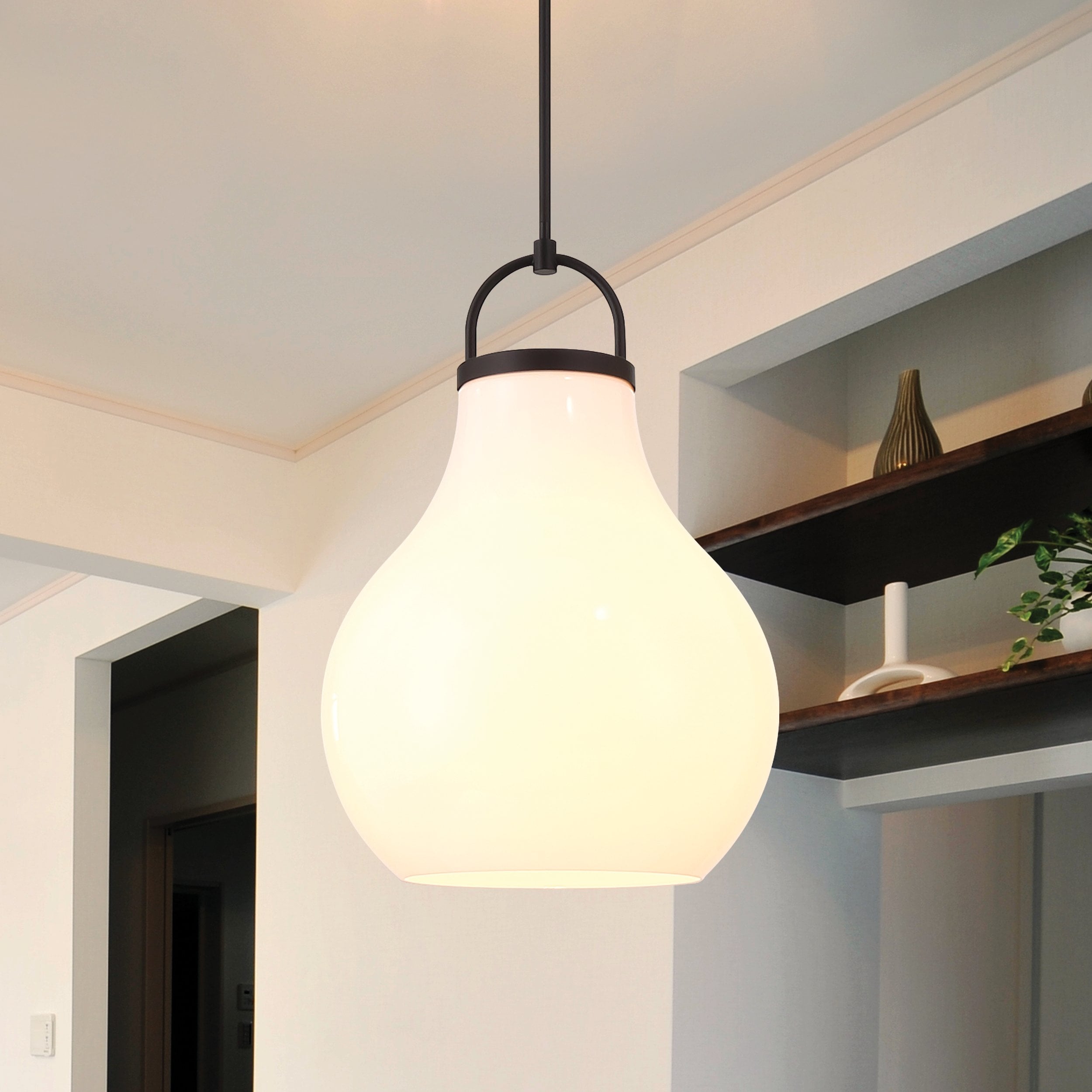 Mansfield 18 Inch 1 Light Matte Black Pendant Light With Opal Glass Shade