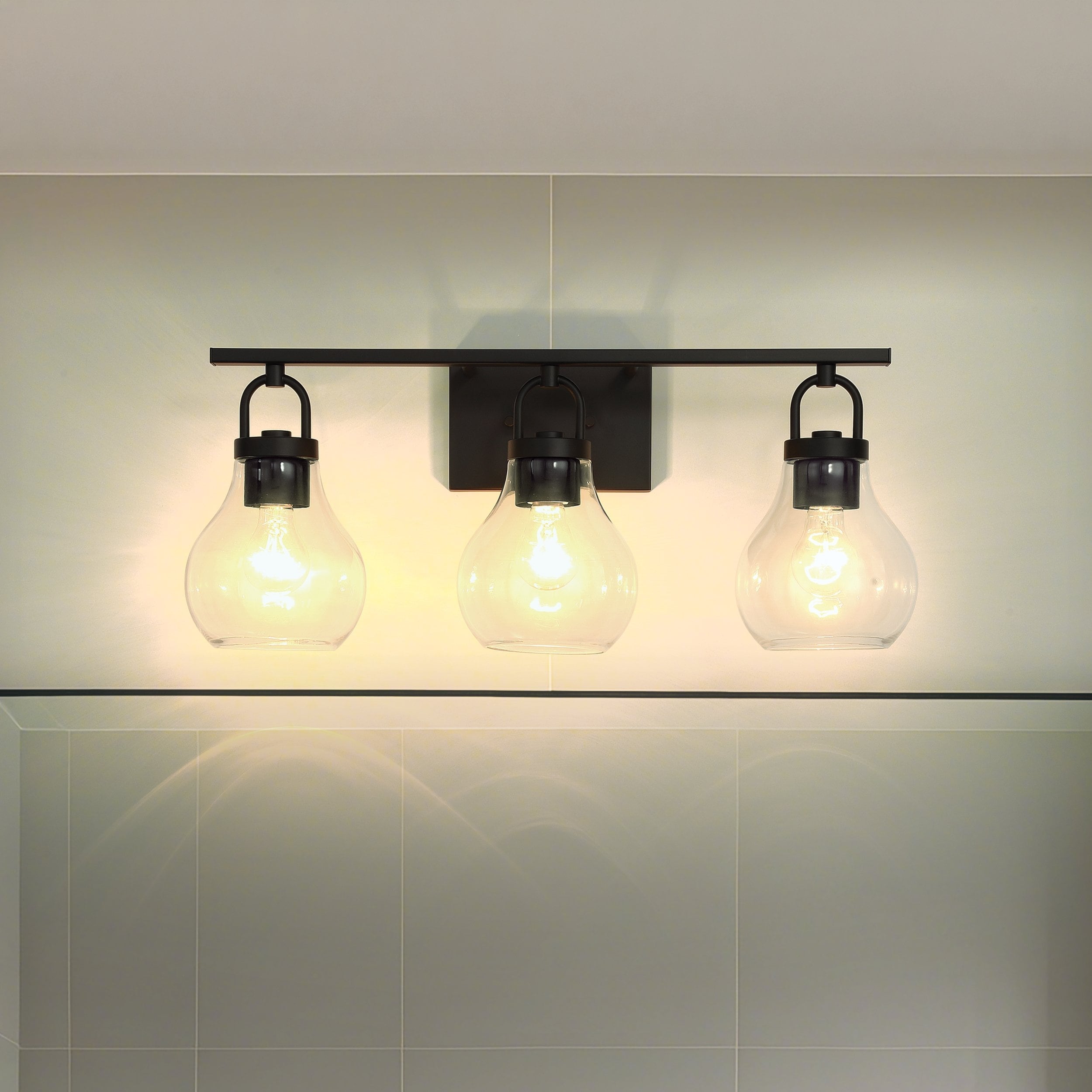 Mansfield 24 Inch 3 Light Matte Black Vanity Light With Clear Glass Shades