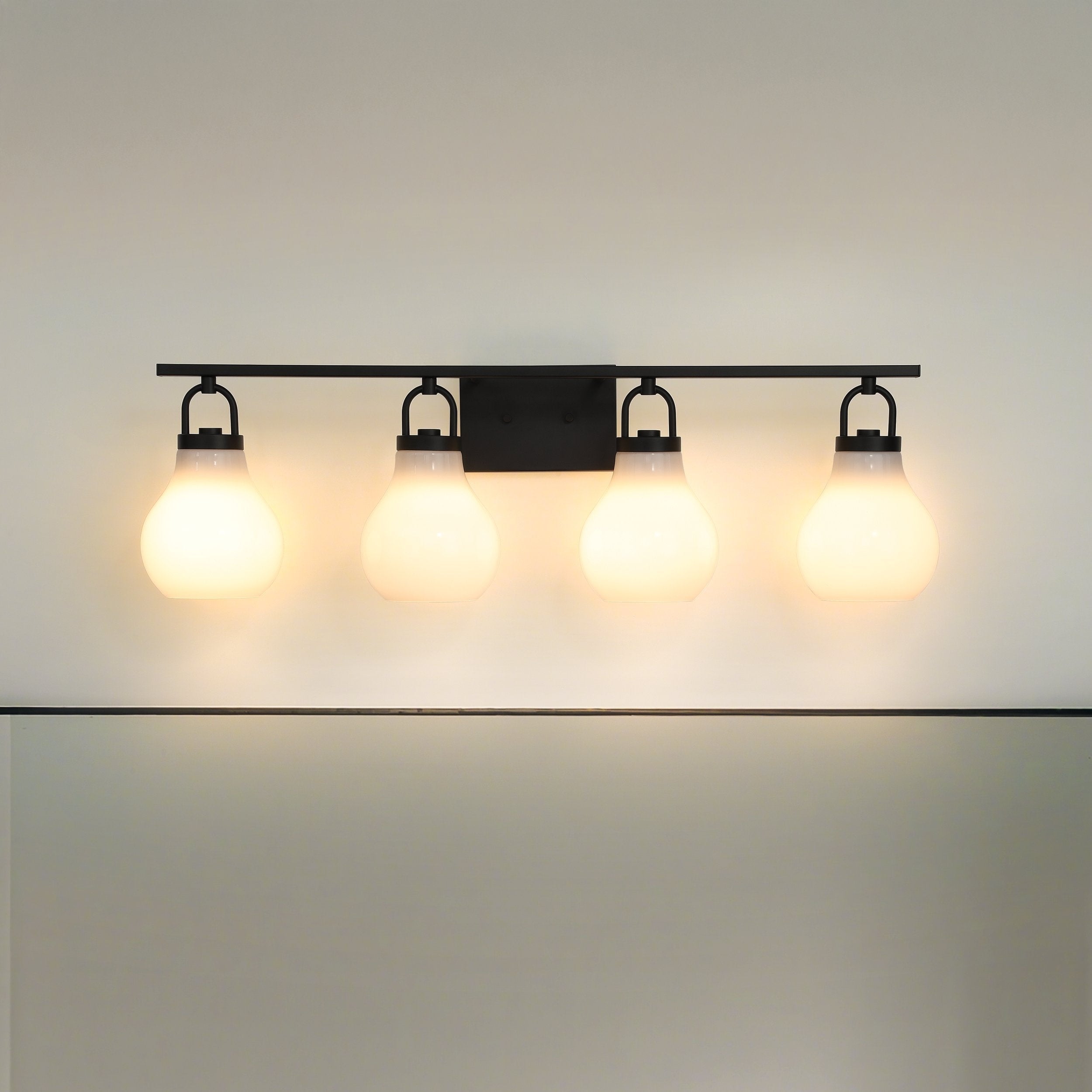Mansfield 34 Inch 4 Light Matte Black Vanity Light With Opal Glass Shades