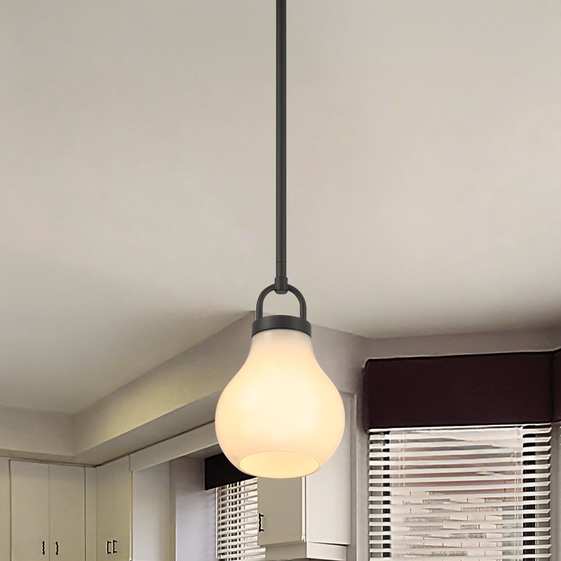 Mansfield 6 Inch 1 Light Matte Black Pendant Light With Opal Glass Shade