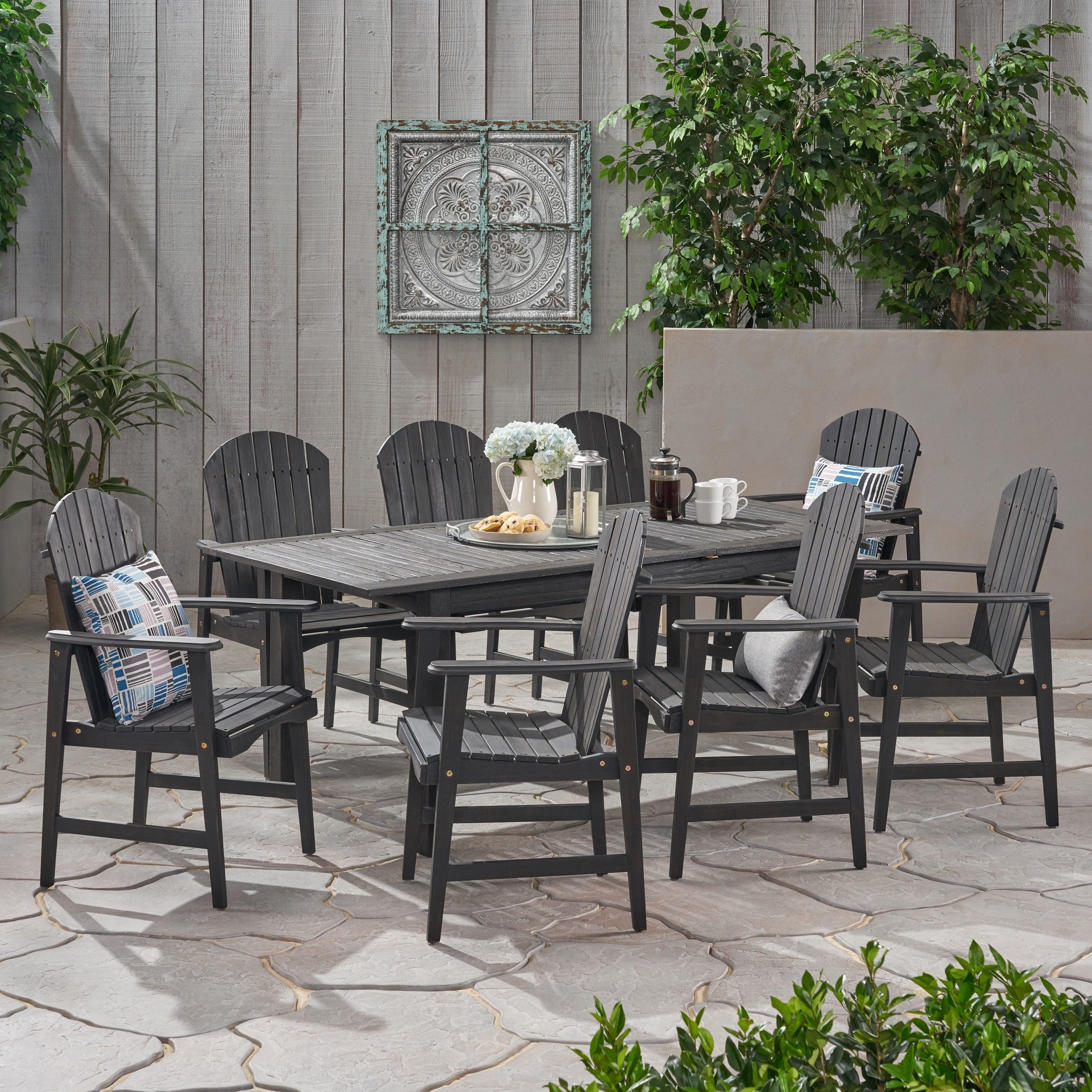 Mantero Outdoor 8 Seater Acacia Wood Adirondack Dining Set By Christopher Knight Home