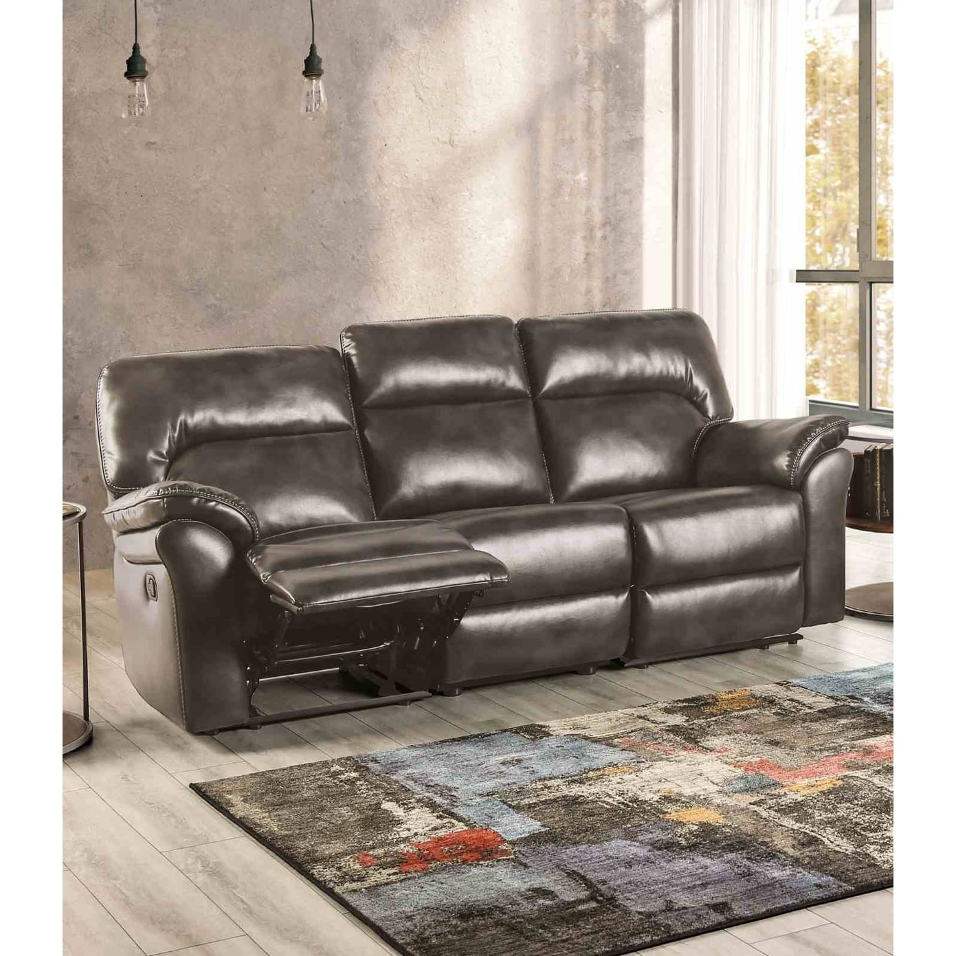 Manual Reclining Sofa 1Pc Gray Upholstered Pillow Top Arms