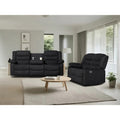 Manual Reclining Sofa Set 2 Piece Loveseat 3 Seat Sofa With Cup Holders Suede Upholstery Living Room Set Black