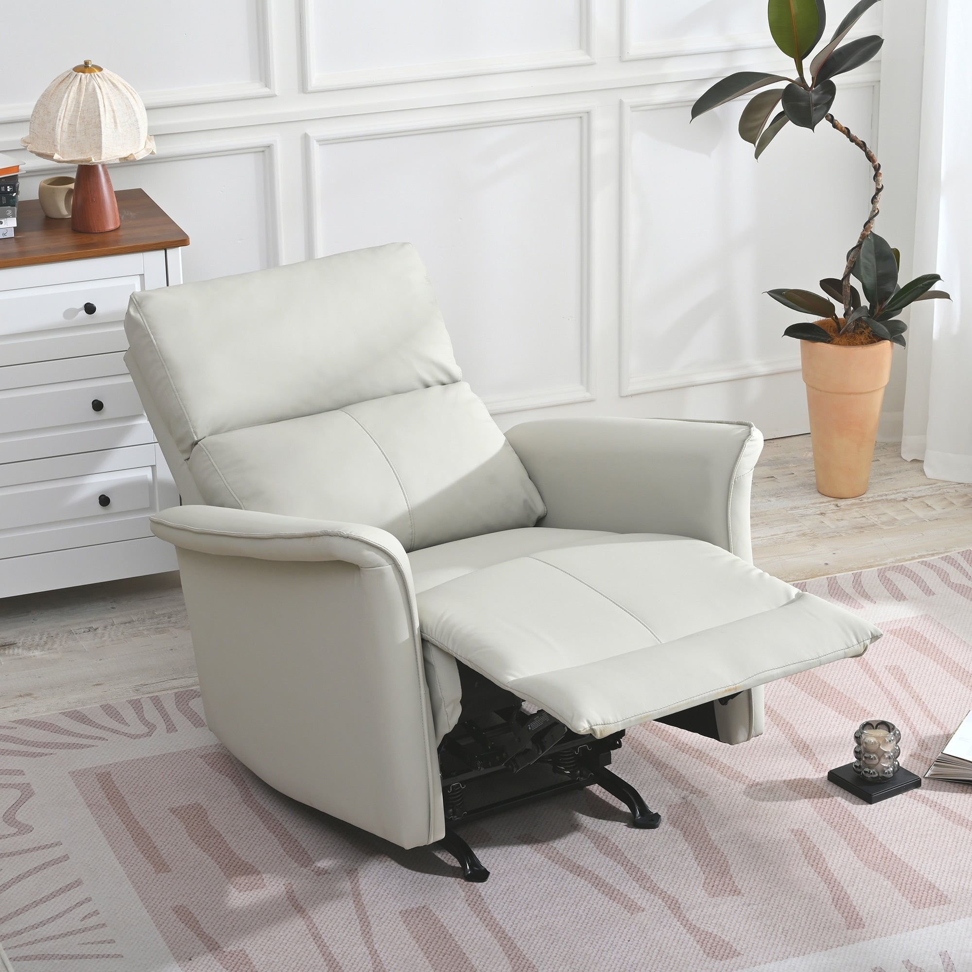 Manual Rocker Recliner Chair For Adults Pu Leather Rocking Chair For Nursery Single Sofa Recliner For Home Theater