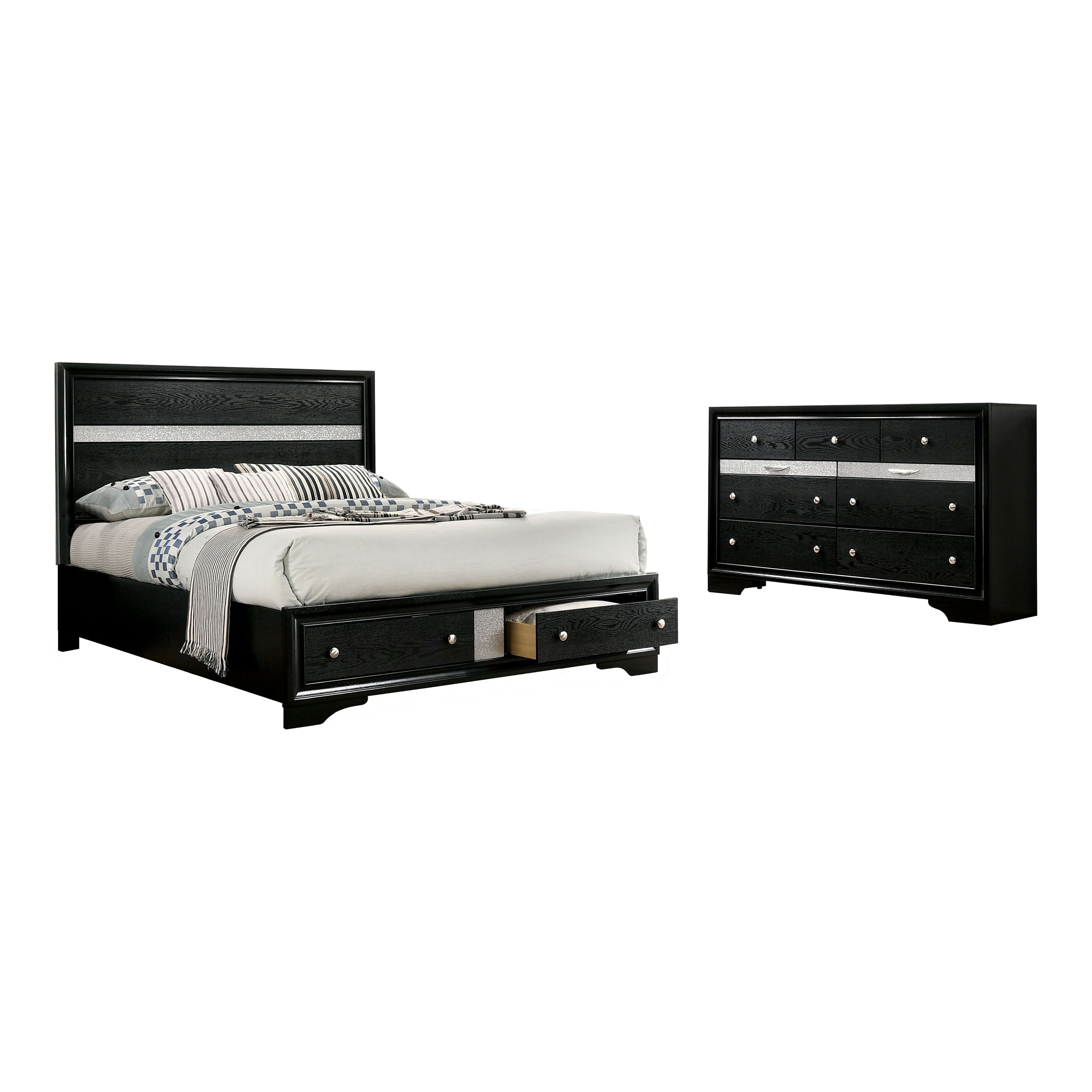 Silver Orchid Manzini Black 2 Piece Bed And Dresser Set
