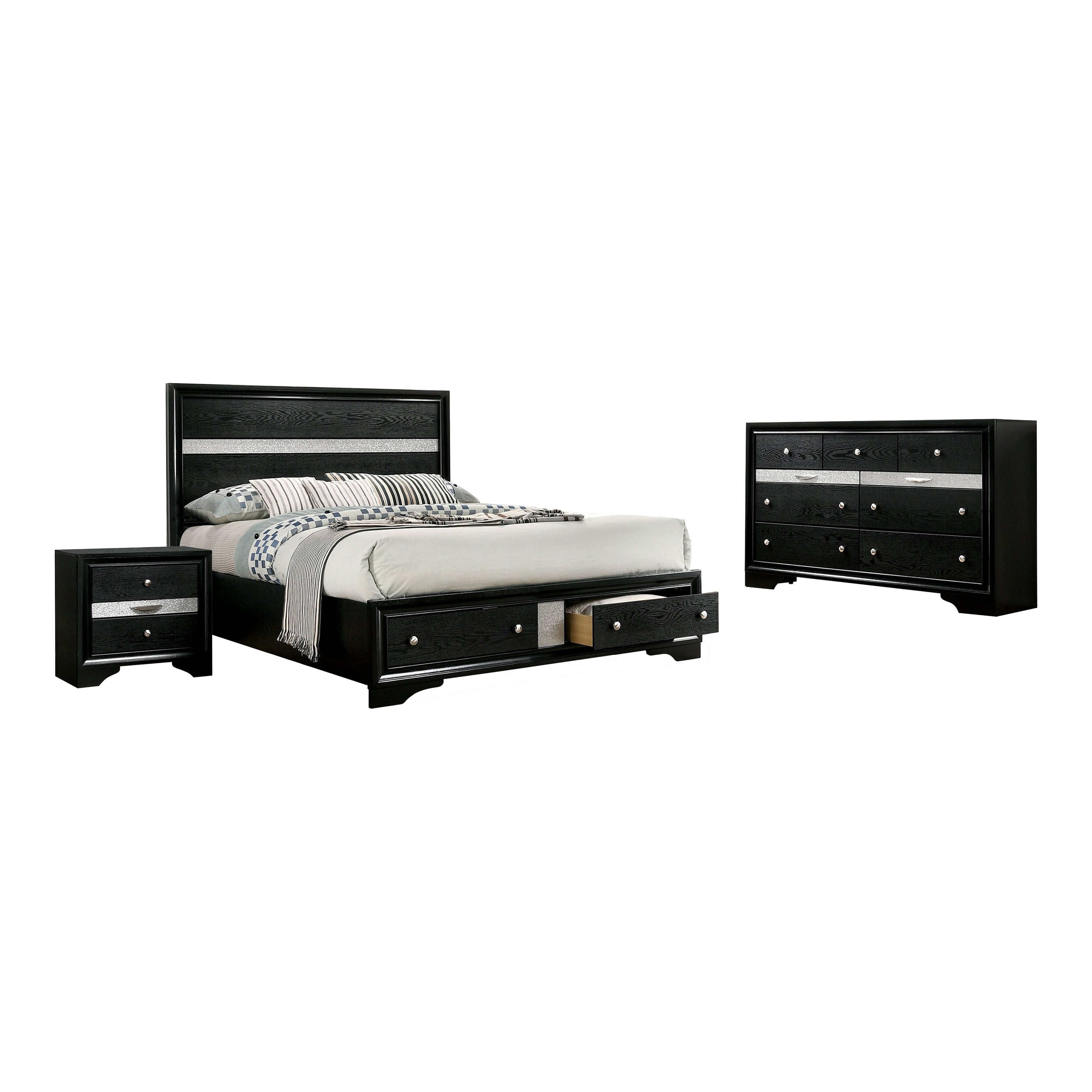 Silver Orchid Manzini 3 Piece Bed With Nightstand And Dresser Set