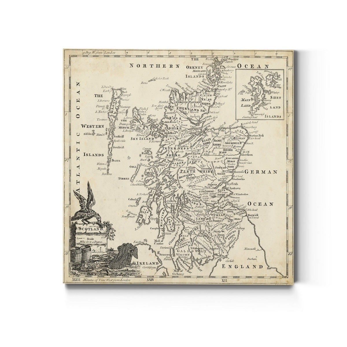 Map Of Scotland Premium Gallery Wrapped Canvas