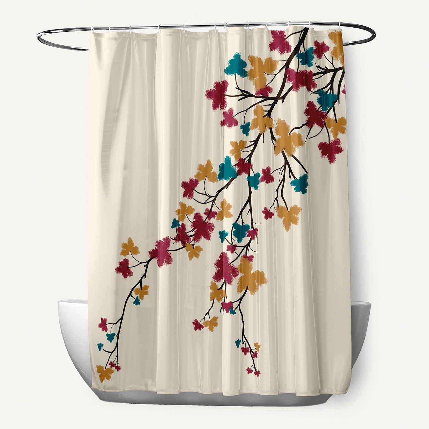 Maple Hues Flower Print Shower Curtain 71 X 74