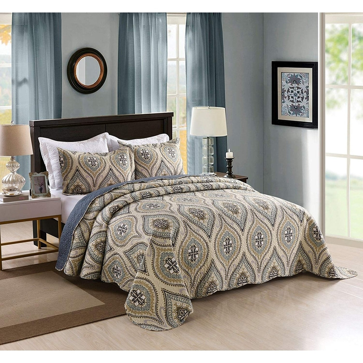 Marcielo 3 Piece Quilted Bedspread Printed Quilt Quilt Set Bedding Throw Blanket Coverlet Oversize Lightweight Bedspread Joni