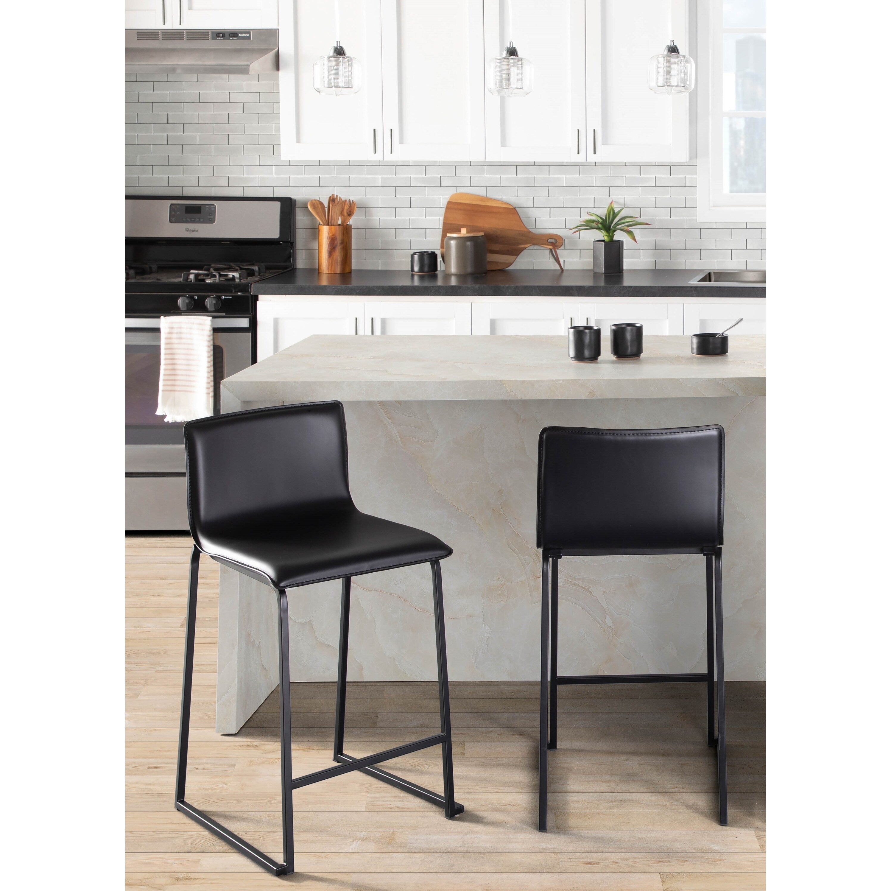 Mara 26 In. Contemporary Upholstered Counter Stool In Black Metal Set Of 2 N A