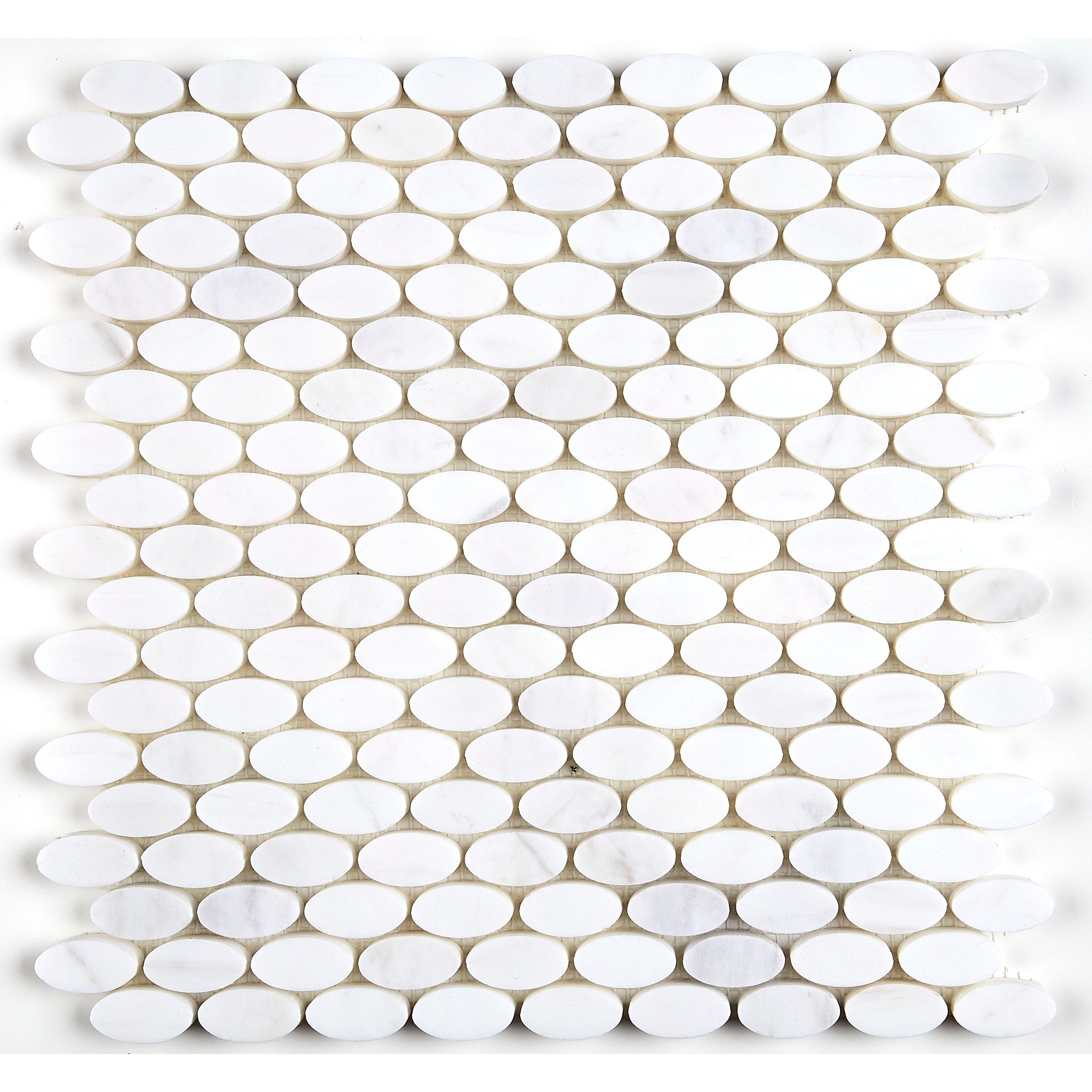 Marble 1 1 2X3 4 Inch Oval Polished Mosaic In Contempo White 12X12