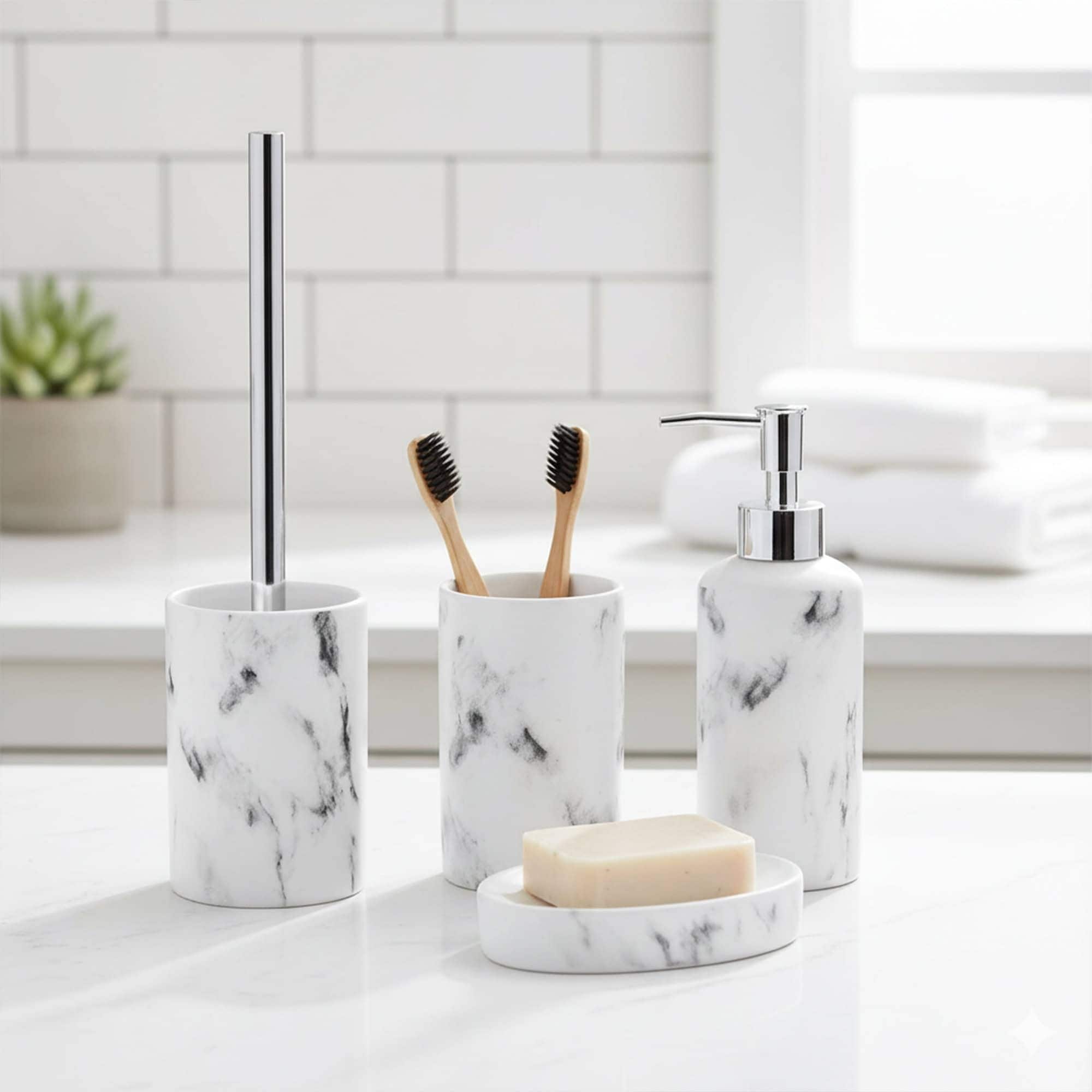 Marble Collection Bath Accessory Set 4 Pieces