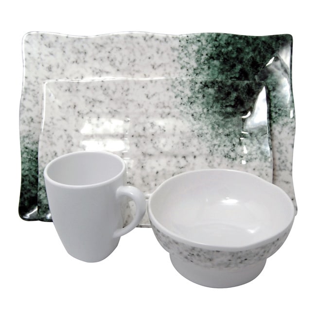 Marble Melamine 4 Piece Dinner Set White