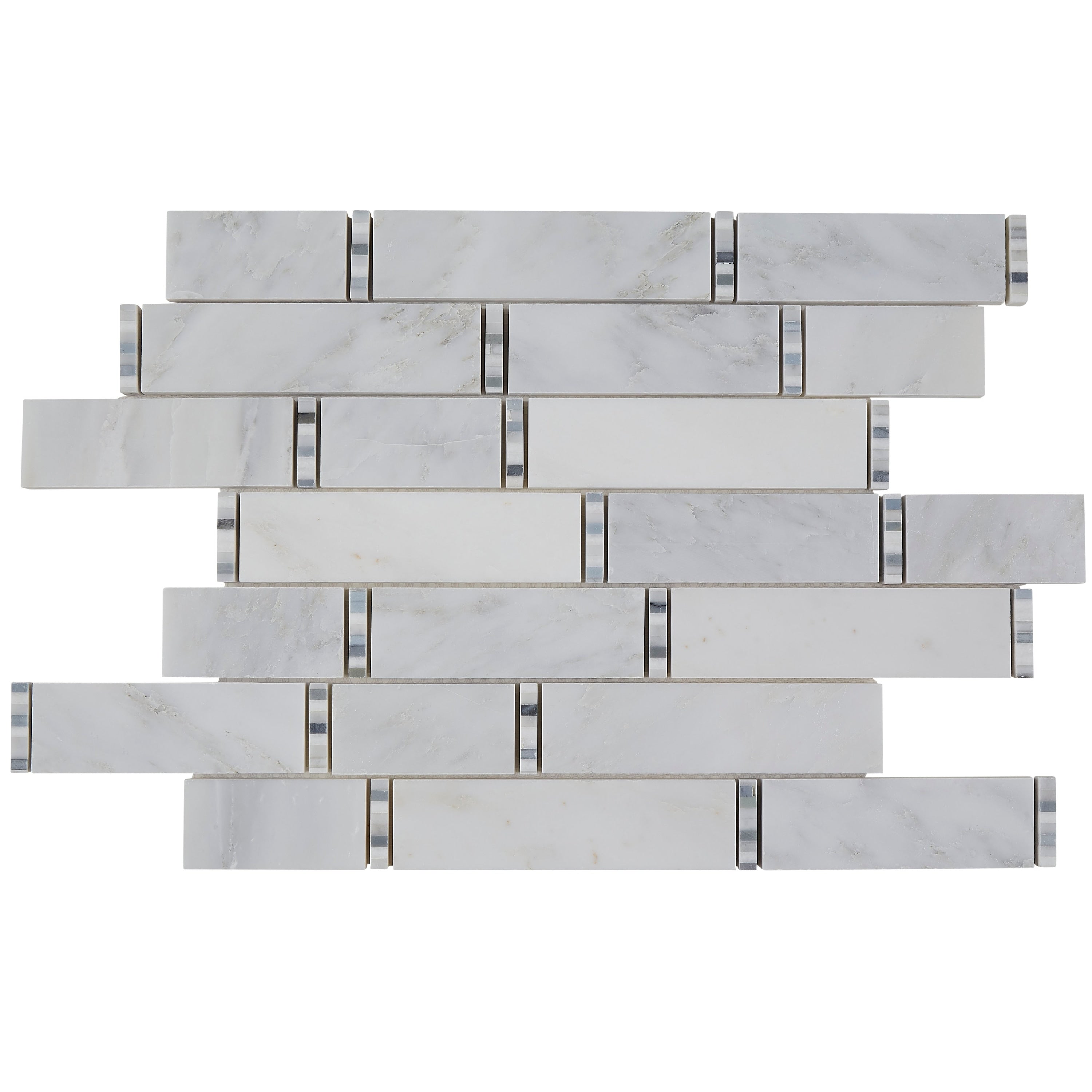Marble Polished Random 3 8 Inch Linear Mosaic In First Snow Elegance 18X11.5