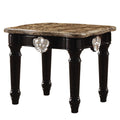 Marble Top End Table With Contrast Carved Motif Turned Wood Legs Black