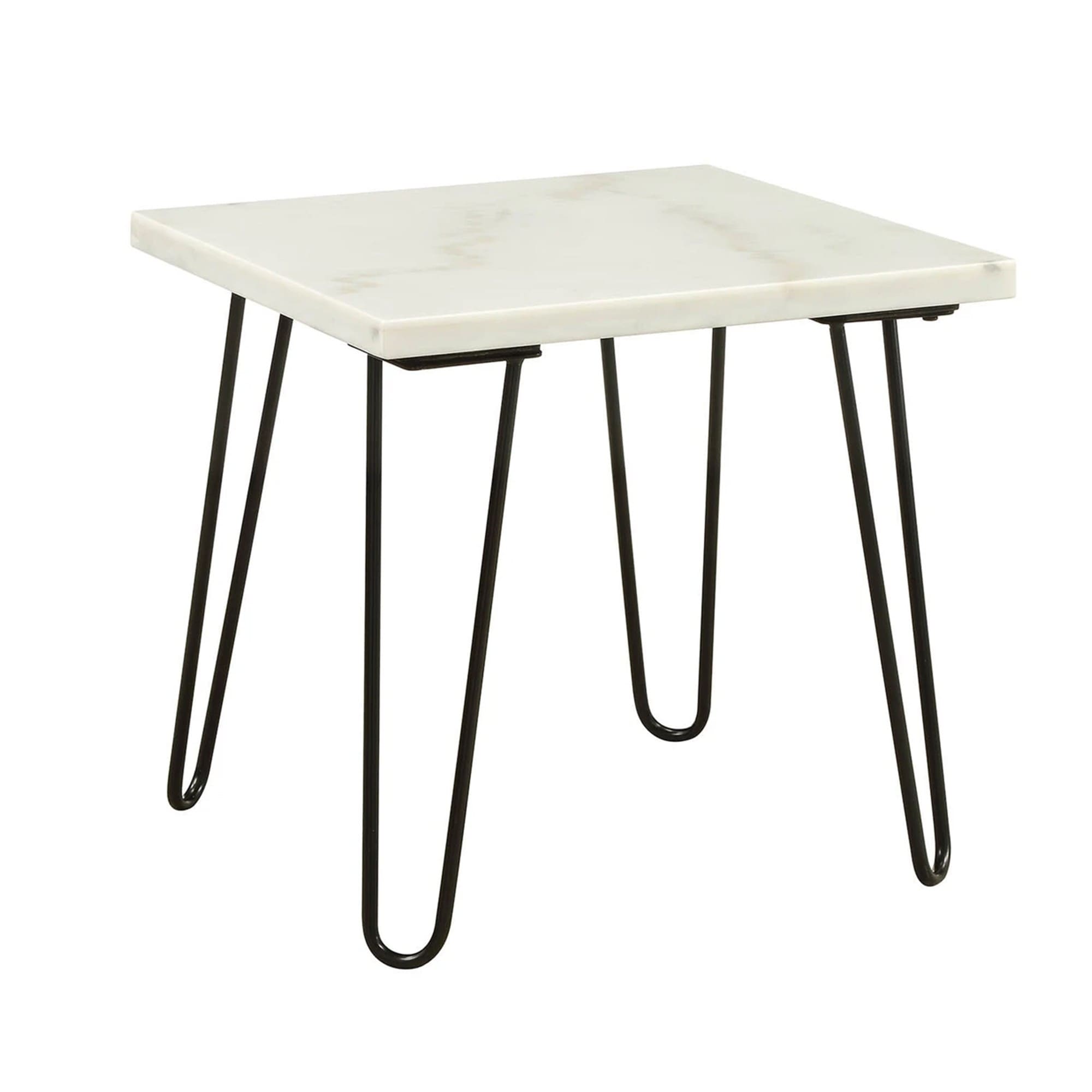 Marble Top End Table With Hairpin Style Metal Legs White And Black