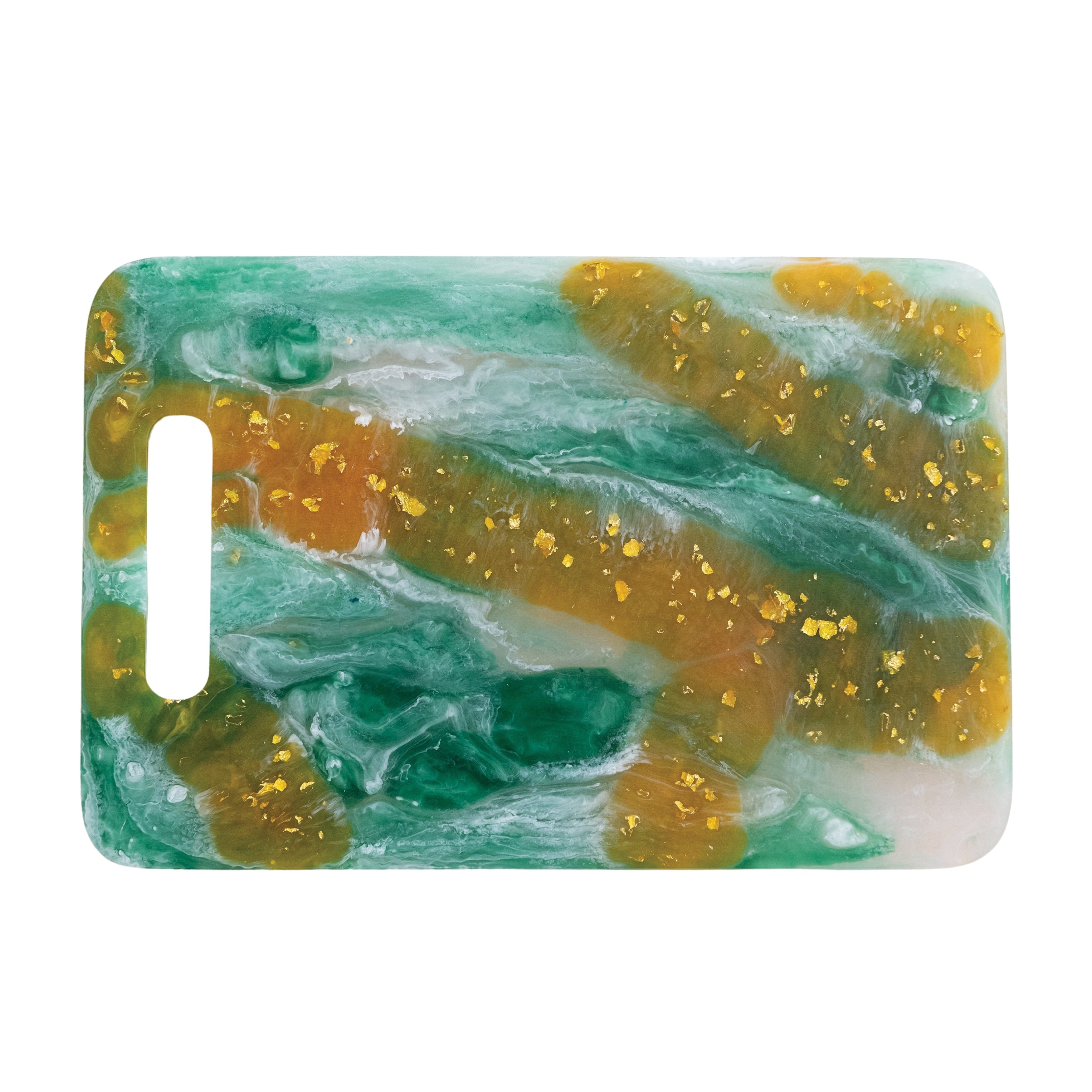 Marbled Resin Cheese Serving Board With Gold Foil And Handle 12.5 L X 8.25 W X 0.5 H