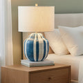 Marbled Resin And Metal Table Lamp With Stripes And Linen Shade 12.0 L X 12.0 W X 18.0 H