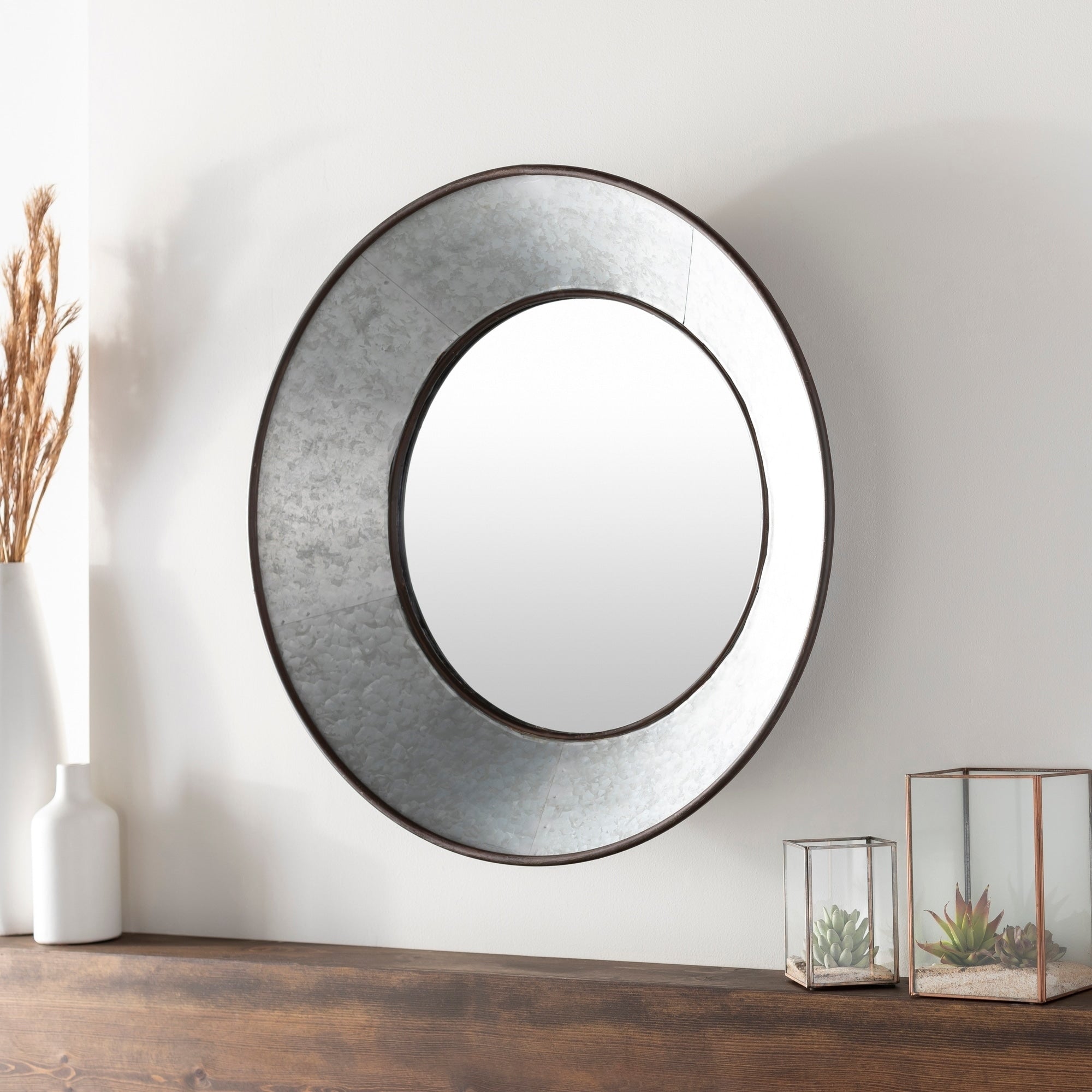 Marcie Farmhouse Galvanized Metal 31.75 Inch Round Mirror 32 X 32