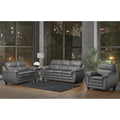 Marcus Premium Grey Top Grain Leather Sofa Loveseat And Chair