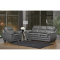Marcus Premium Grey Top Grain Leather Sofa And Chair