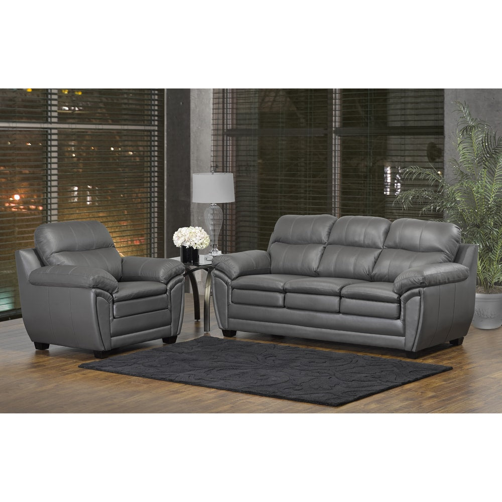 Marcus Premium Grey Top Grain Leather Sofa And Chair