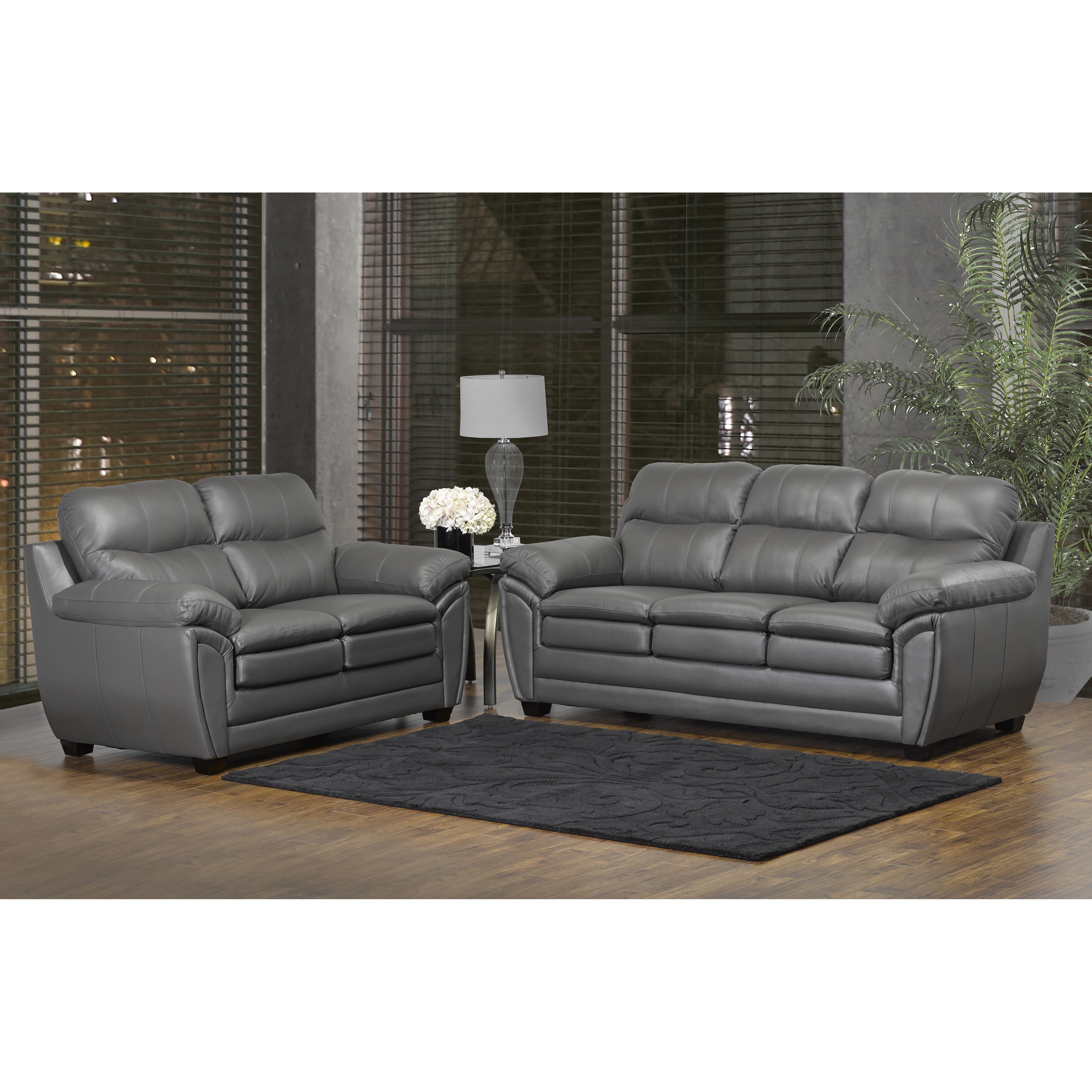 Marcus Premium Grey Top Grain Leather Sofa And Loveseat Set