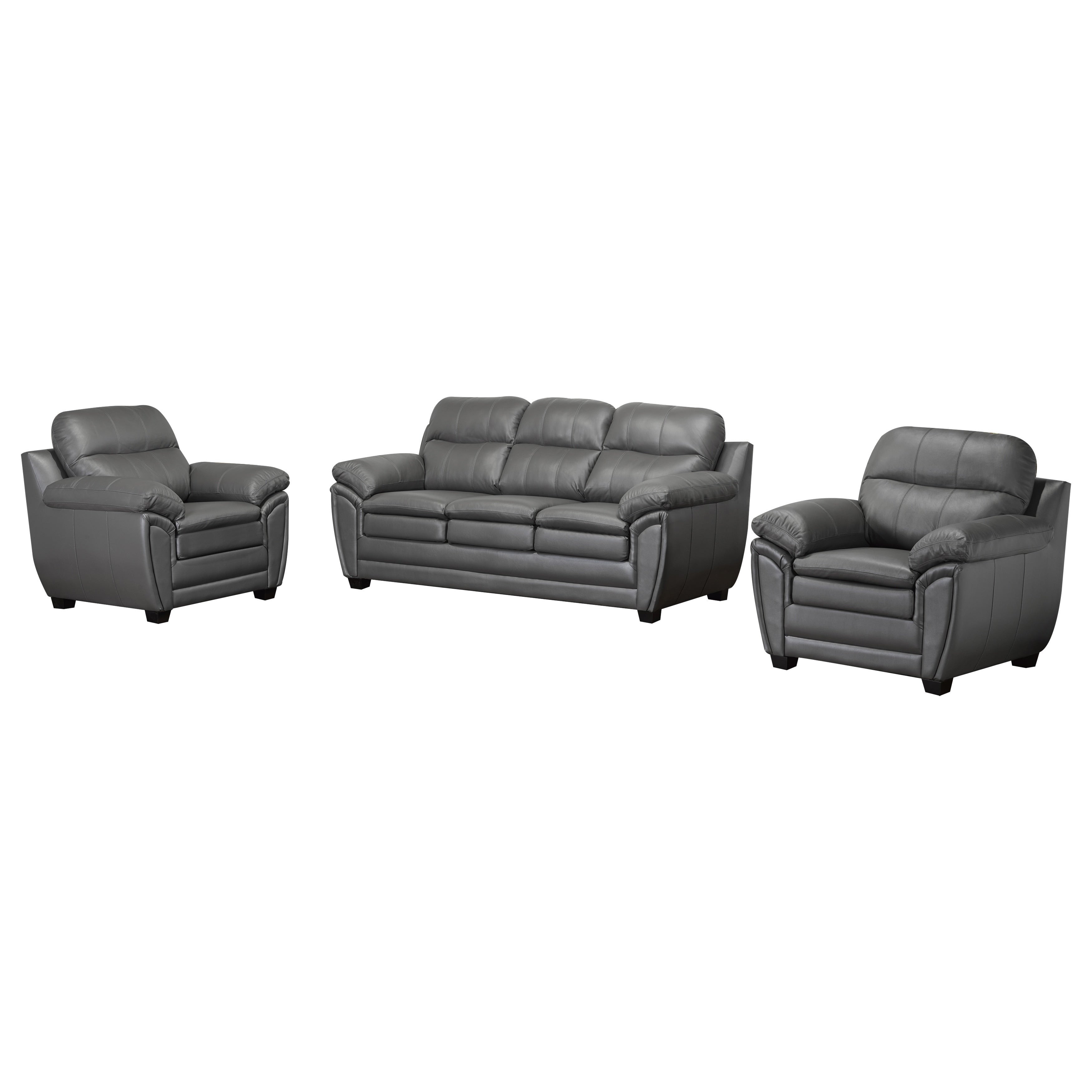 Marcus Premium Grey Top Grain Leather Sofa And Two Chairs